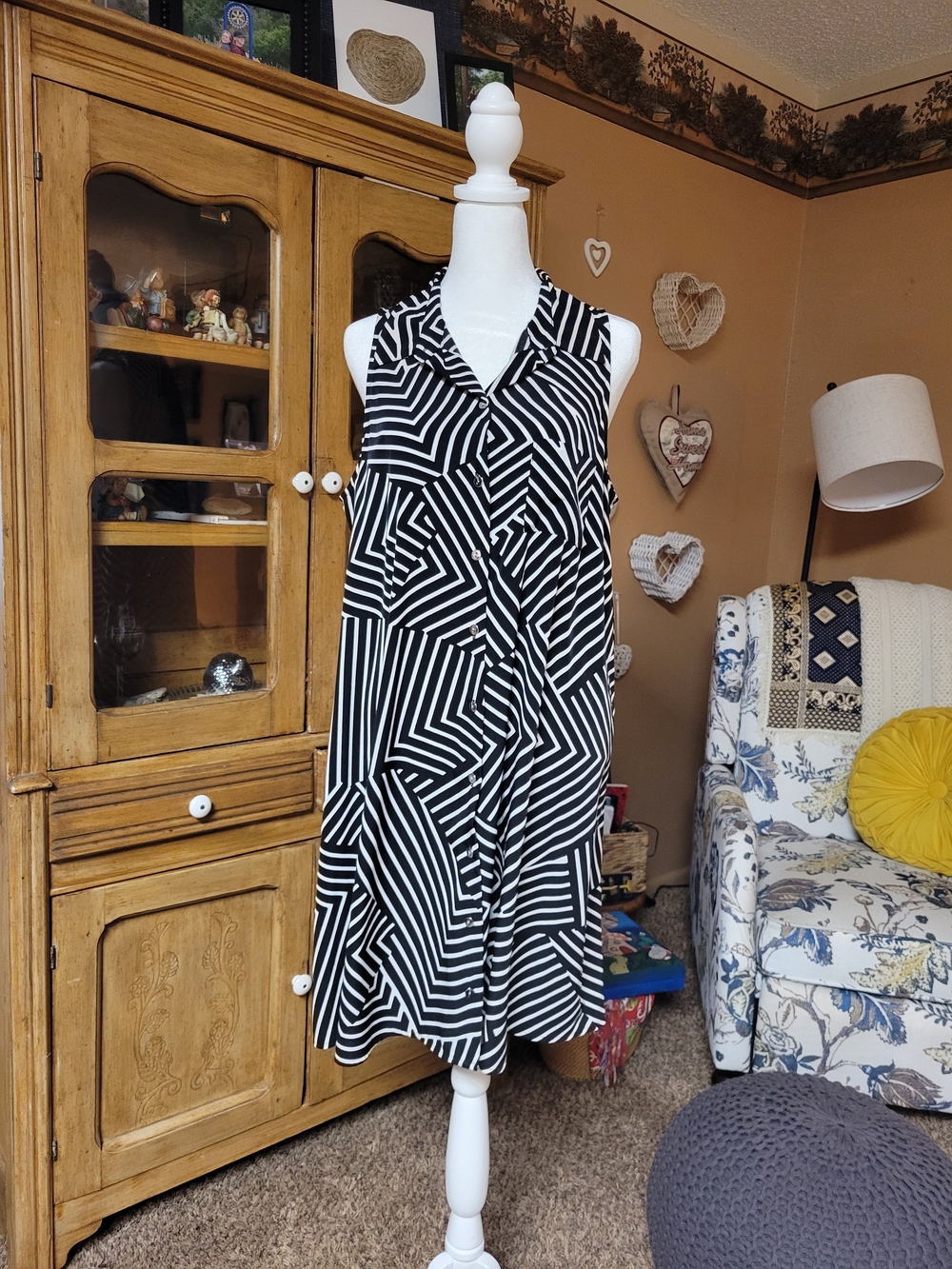 Alfani Black White Geometric Print Sleeveless Shirt Dress Size 10